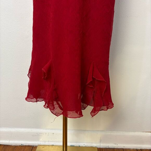 Vtg Rampage Y2K Red Babydoll Midi Dress Sz 4 Fairy Sheer Asymmetrical Whimsi - Picture 7 of 13